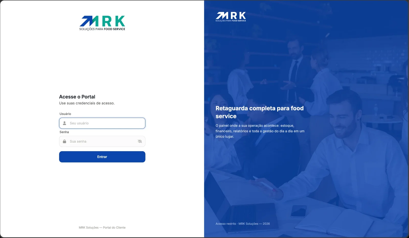 Tela de acesso do Portal MRK no computador